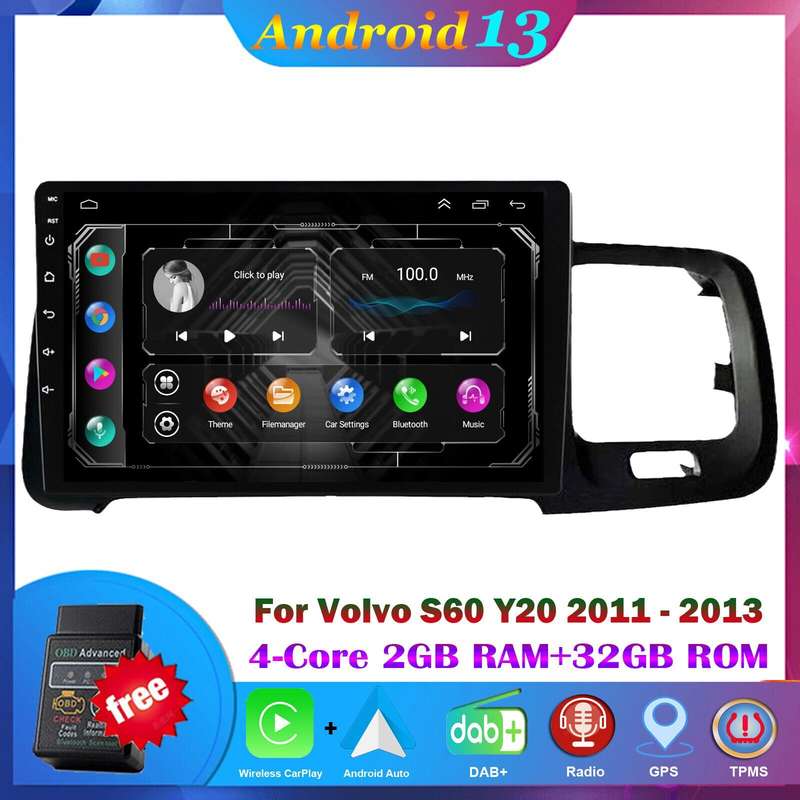 For Volvo S60 V60 2011-2013 DAB+ Autoradio Navigation BT Android Auto