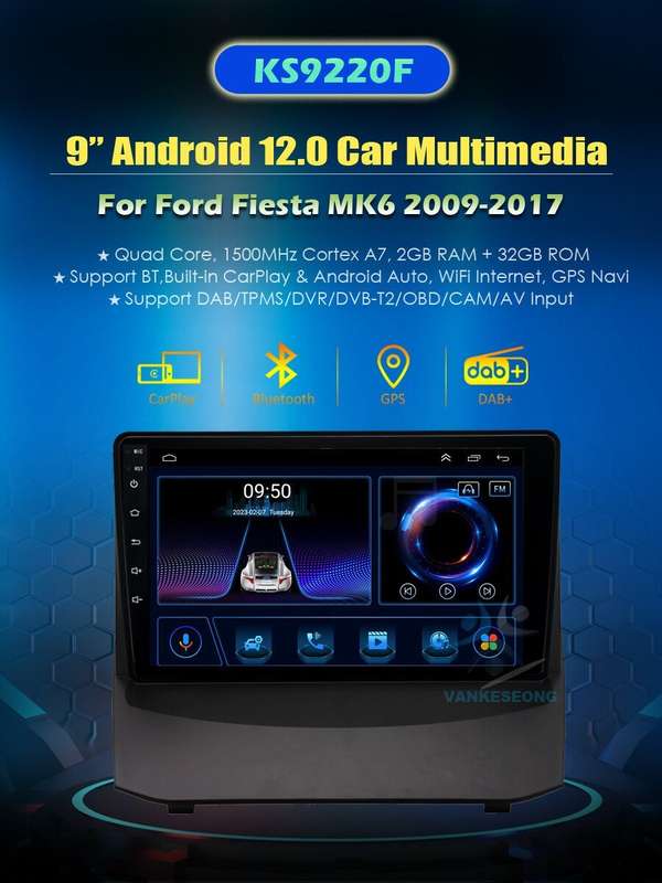 9" 2+32GB Android Head Unit DAB Radio navi GPS Stereo For Ford Fiesta 2009-2014