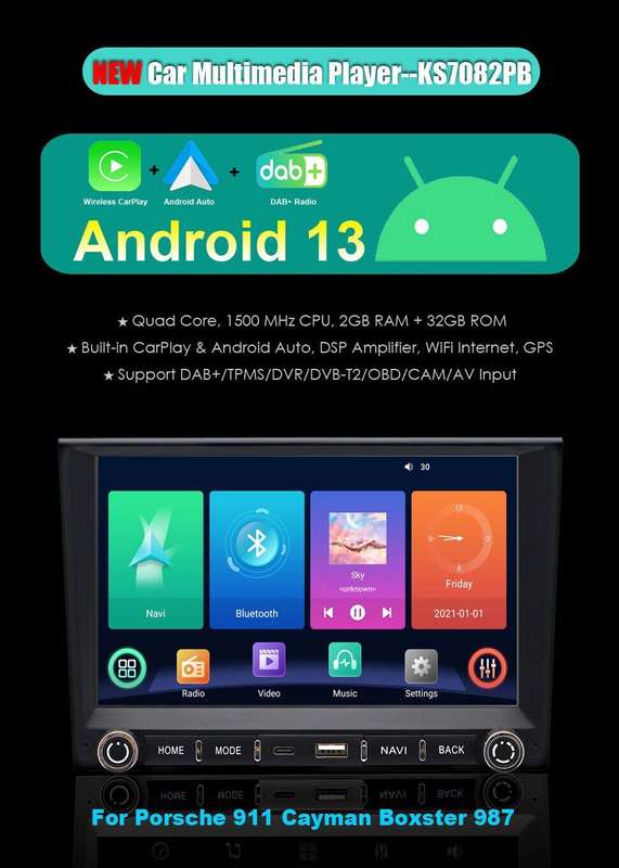 For Porsche Cayman Carrera Boxster 911 Android Autoradio GPS Navi CarPlay BT DAB