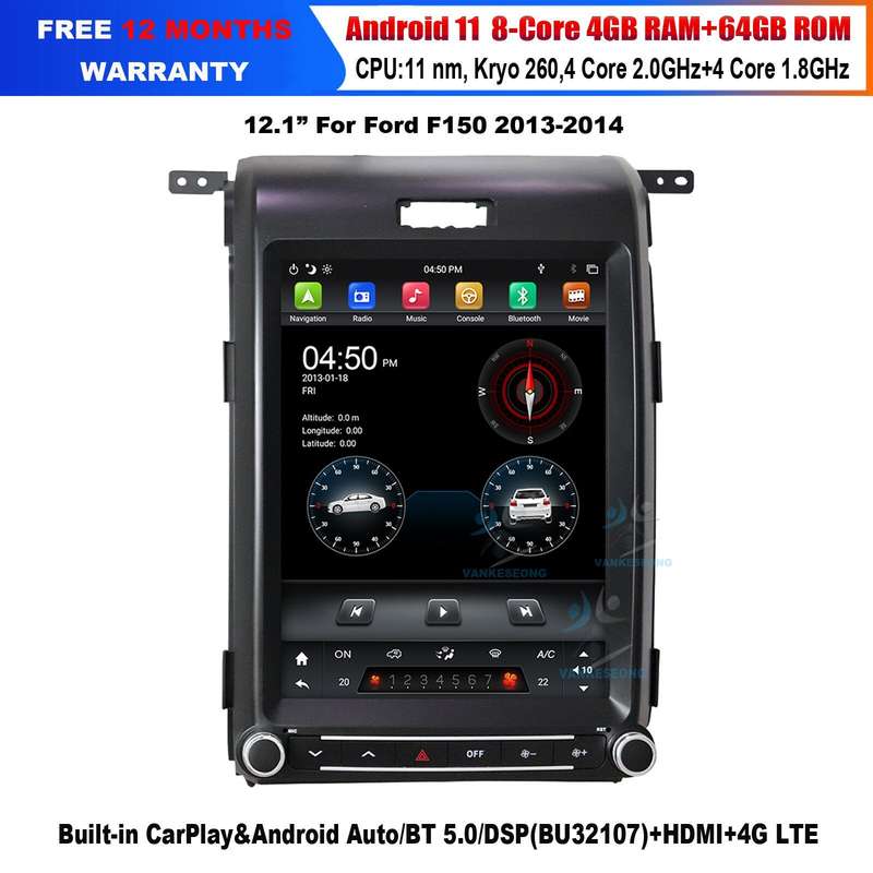 12.1"Android11 Car Stereo GPS HeadUnit CarPlay For Ford F150 2013-2014 DAB+Radio