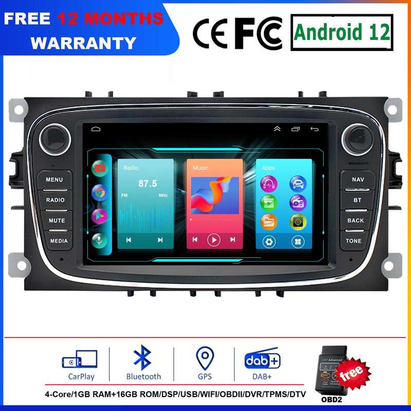 7" Android 12 DAB+ Radio Head Unit Car Multimedia GPS For Ford C-Max S-Max 08-11