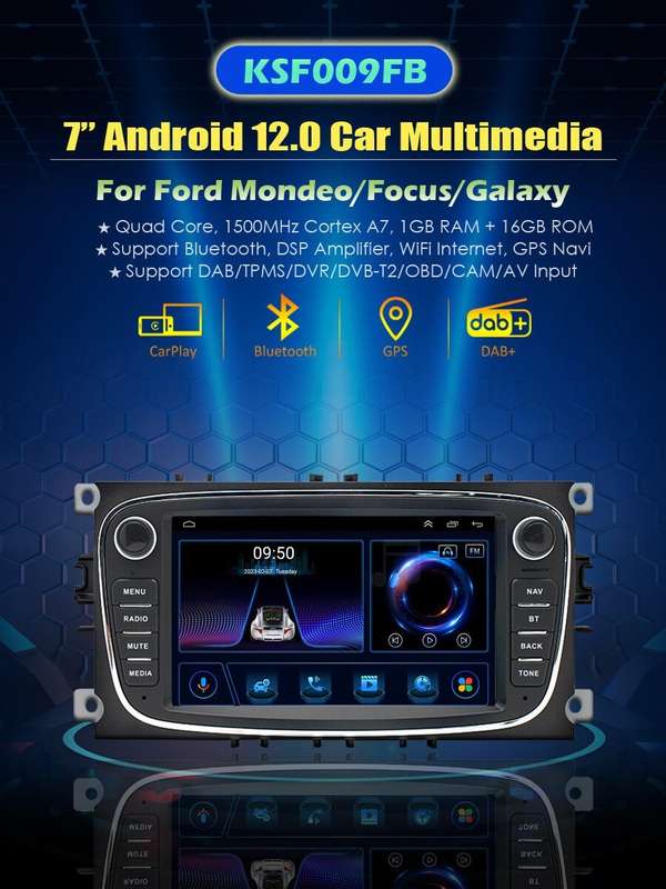 7" Android 12 DAB+ Radio Head Unit Car Multimedia GPS For Ford C-Max S-Max 08-11