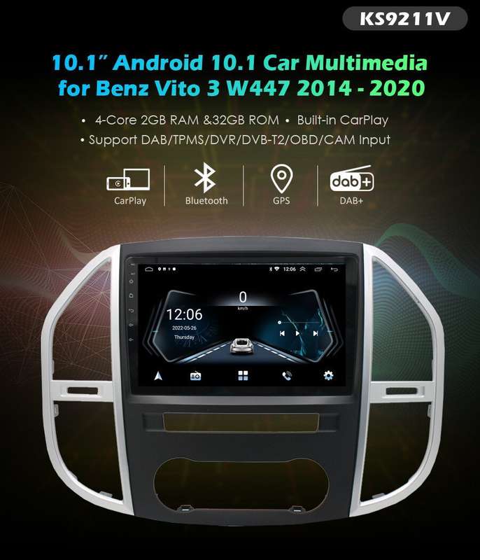 DVR+32GB 10.1" Android 11 Car Stereo DAB+ Radio GPS For Mercedes Benz Vito W447