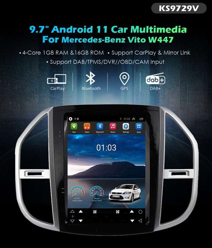 HeadUnit Touch Screen Android 11 GPS Navigation Car Radio For Mercedes Vito W447