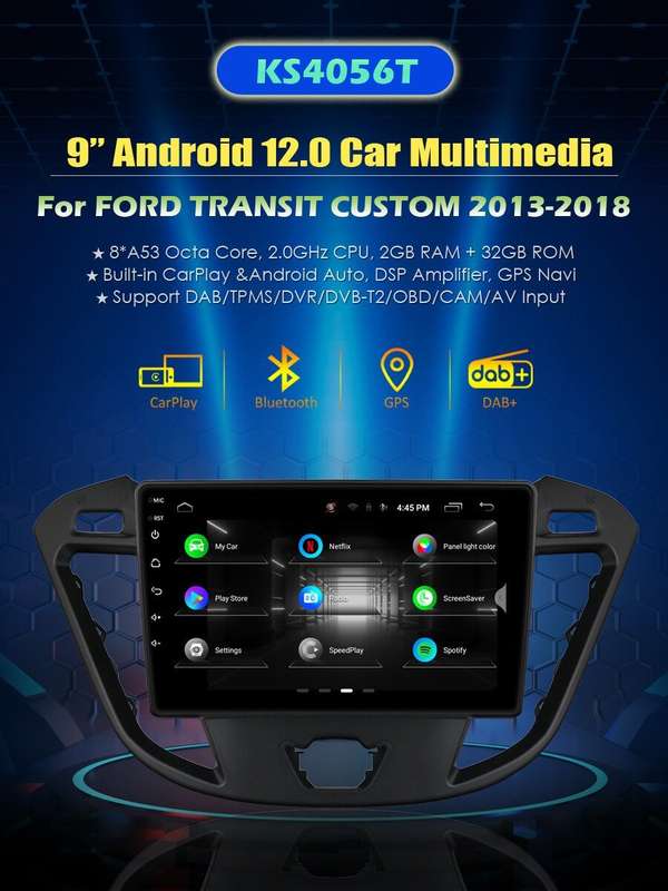 For Ford Transit Custom Android Auto Navigationsgerte Autoradio GPS BT DAB Wifi