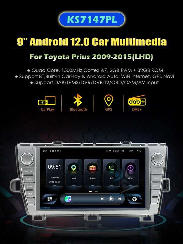 CarPlay GPS Navigation DAB+ Autoradio For Toyota Prius 2009-2015 Wifi Multimedia