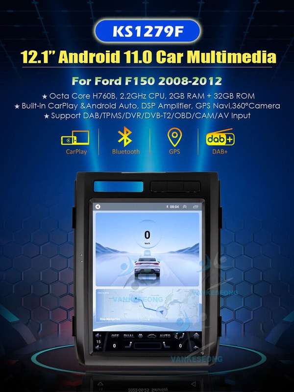 12.1"Android 11 CarPlay GPS Car Radio For Ford F150 2008-2012 DAB+WiFi Head Unit