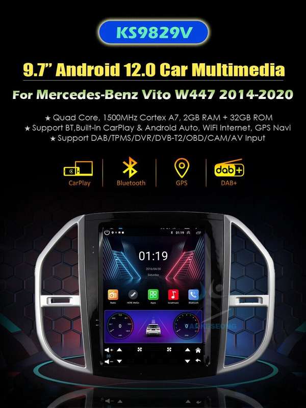 For Mercedes Vito W447 2014-2020 Autoradio Android Auto CarPlay GPS BT Sat Navi