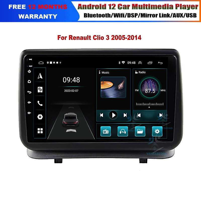 Car Radio For Renault Clio 3 2005-2014 Android 12 9"GPS SatNav DAB+WIFi HeadUnit