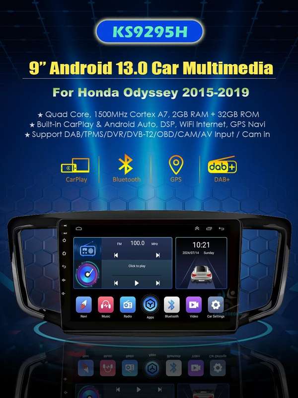 9" Android 13 Head Unit GPS Radio Car Multimedia DAB For Honda Odyssey 2015-2020