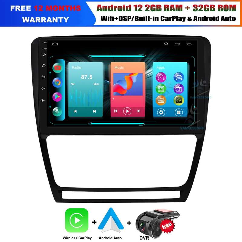 For 2008-2013 Skoda Octavia Car Stereo Head Unit Sat Nav Android12 DAB Radio+DVR