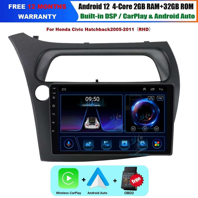 9" Android auto For HONDA CIVIC HATCHBACK 2005-2011 DAB Autoradio Navigation GPS