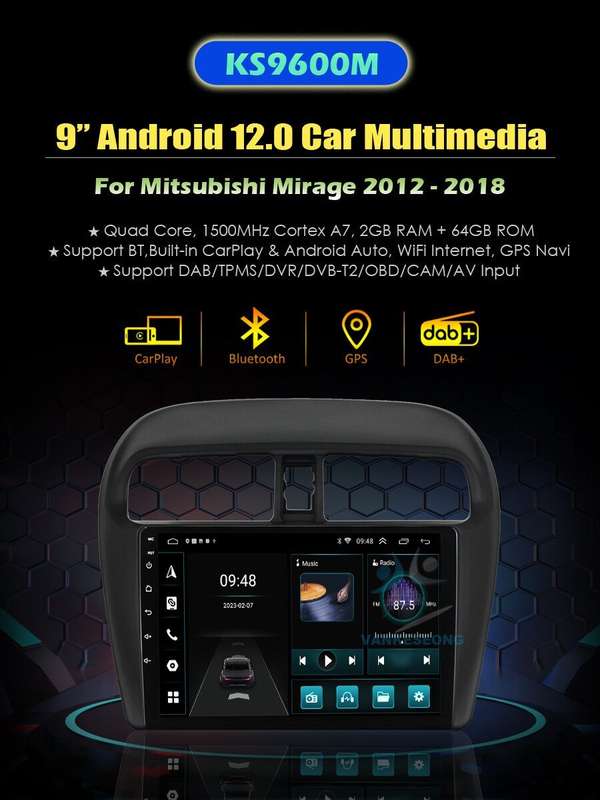 For Mitsubishi Mirage 6 2012-2018 Autoradio Multimedia Video GPS CarPlay BT DAB+