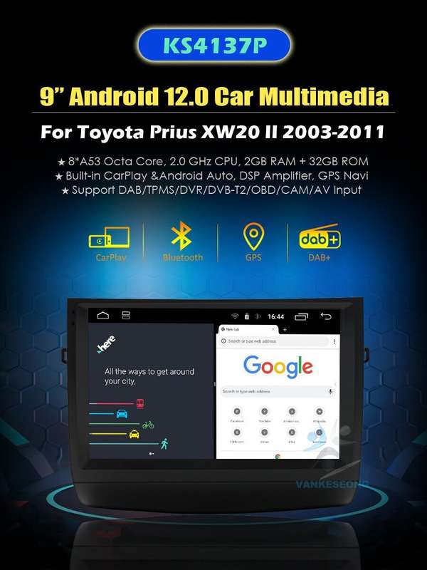 CarPlay Android Autoradio GPS Navigation BT DAB+ Wifi For Toyota Prius 2003-2011