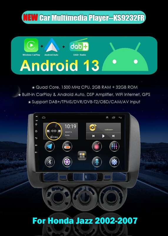 For Honda Jazz 2002-2007 DAB+ Car Stereo GPS Sat Navi Android Auto CarPlay Radio
