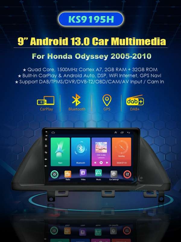 For Honda Odyssey RL3 RL4 CarPlay Android 13 Autoradio GPS Navi BT DAB+ Wifi OBD