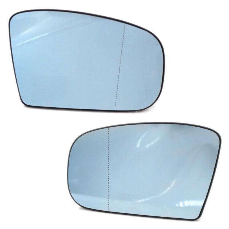 Pair of Heated Door Blue Mirror Glass with Plate For Mercedes-Benz W220 99-02