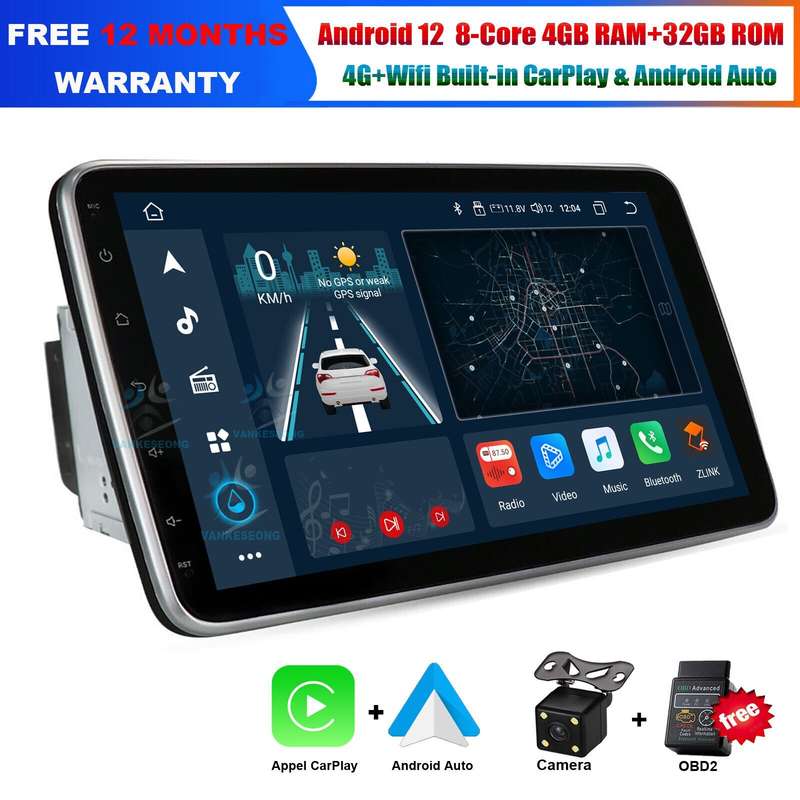 8-Core 10.1 Double DIN 4+32GB Android 12 Car Audio Navigation GPS DAB Radio DSP