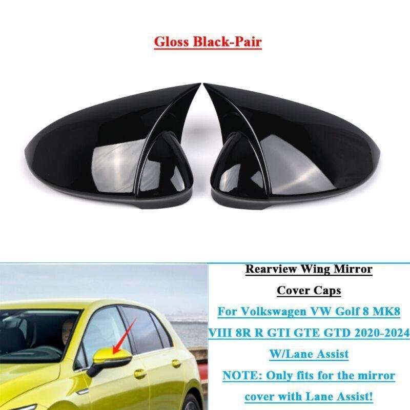 2x Wing Mirror Cover Caps For VW Golf 8 MK8 VIII 8R R GTI GTE 20-24 Gloss Black