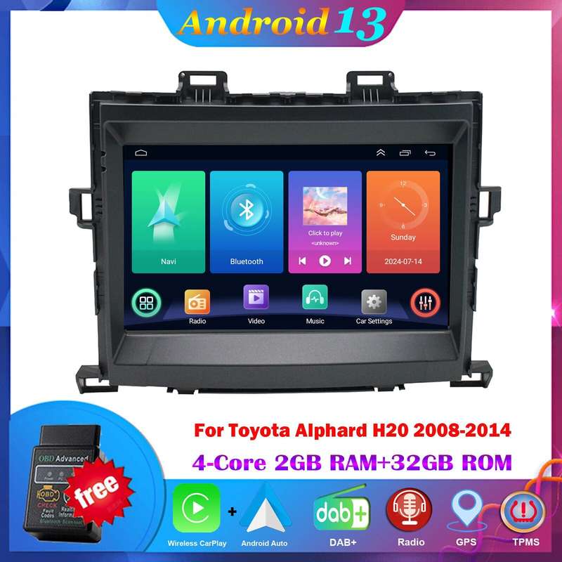 Android 13 CarPlay Car Stereo Radio For Toyota Alphard H20 2008-2014 BT GPS Navi