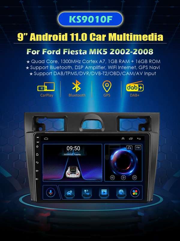 9"Android 11 Car Stereo For Ford Fiesta MK5 2002-2008 GPS Sat Nav DAB+Radio WiFi