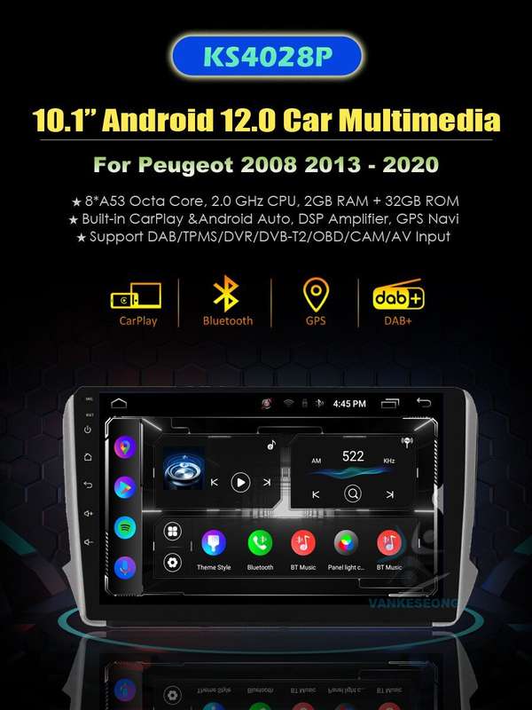 Android Auto Car Radio Stereo GPS Sat Nav for Peugeot 2008 2013-2020 Head Unit