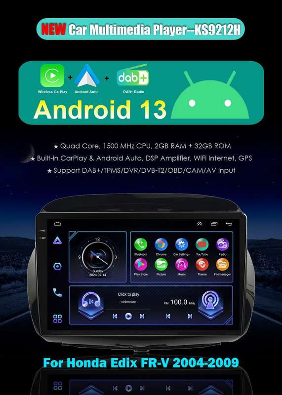 For Honda FRV FR-V 2004-2009 DAB+ Android Auto Radio GPS Navigation CarPlay USB