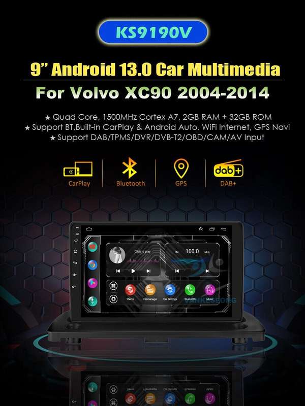 9 GPS Head Unit Android 13 For Volvo XC90 2004-2014 Car Stereo Radio DAB+BT+Cam