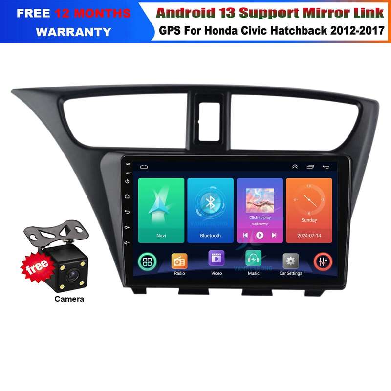 For Honda Civic Hatchback 2012-2017 CarPlay Android 13 Autoradio Navi GPS BT DAB