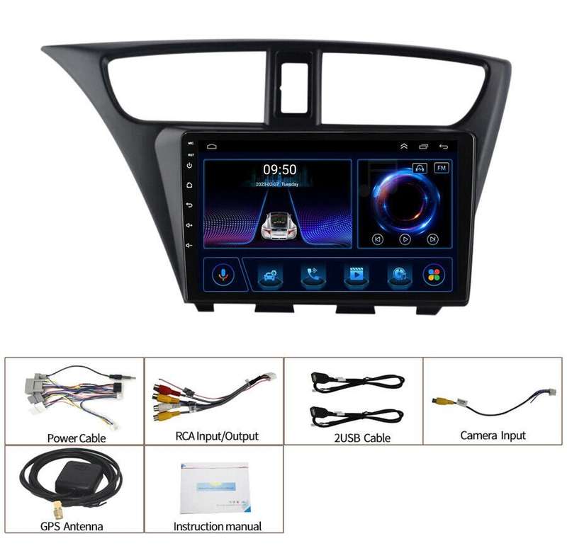 For Honda Civic Hatchback 2012-2017 CarPlay Android 13 Autoradio Navi GPS BT DAB