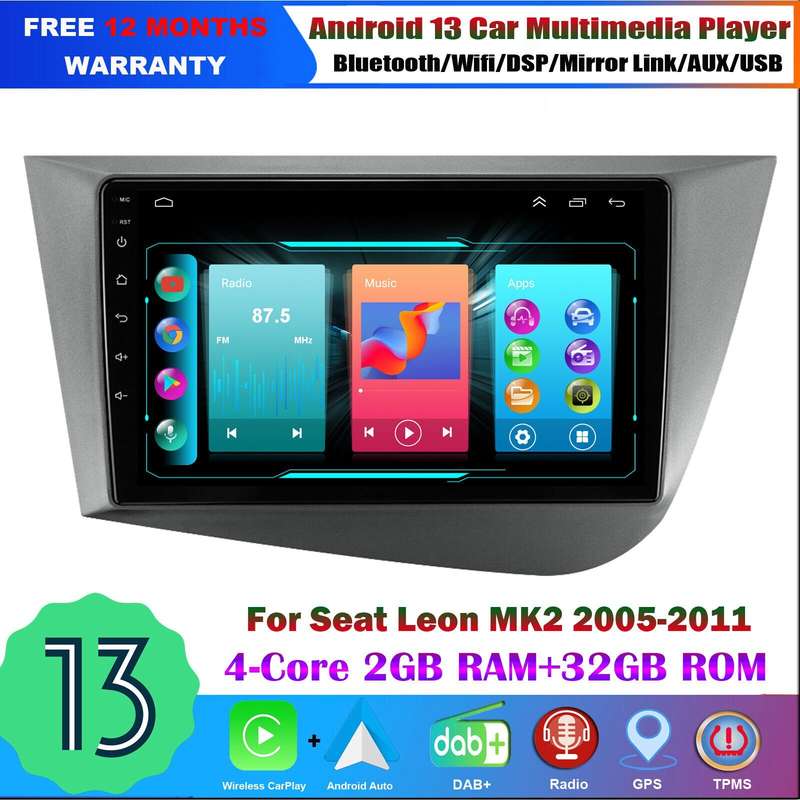 9" Android 13 Autoradio GPS Navigation Android Auto For Seat Leon MK2 2005-2012