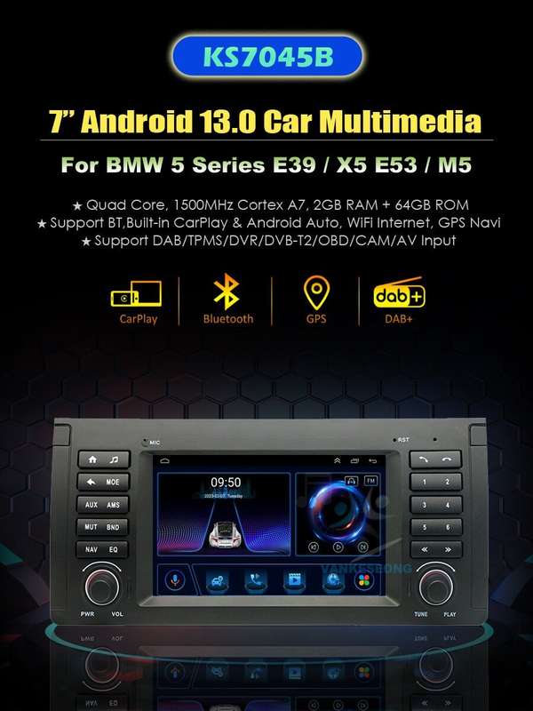 For BMW 5er E39 520i 523i Android13 CarPlay Autoradio 64GB Navigation GPS BT DAB