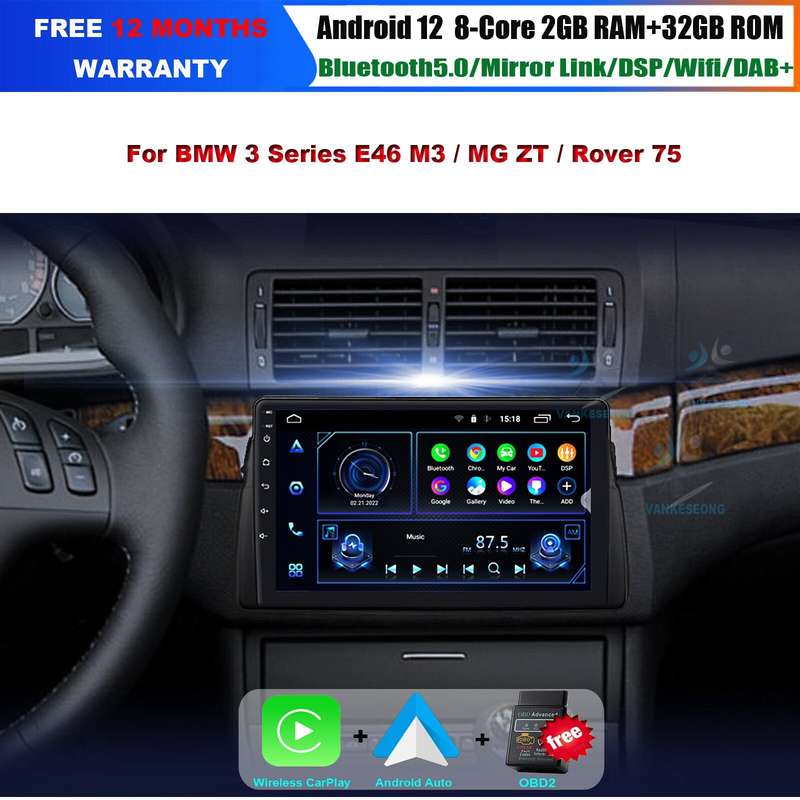 9" Wireless CarPlay Android Auto for BMW 3Ser E46 M3 320 GPS Wifi DAB+ Autoradio