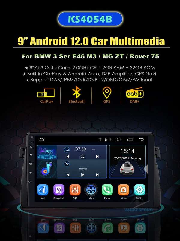 9" Wireless CarPlay Android Auto for BMW 3Ser E46 M3 320 GPS Wifi DAB+ Autoradio