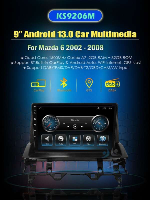 9"For MAZDA 6 DAB+ AutoRadio USB Navigation BT Carplay Android Auto GPS