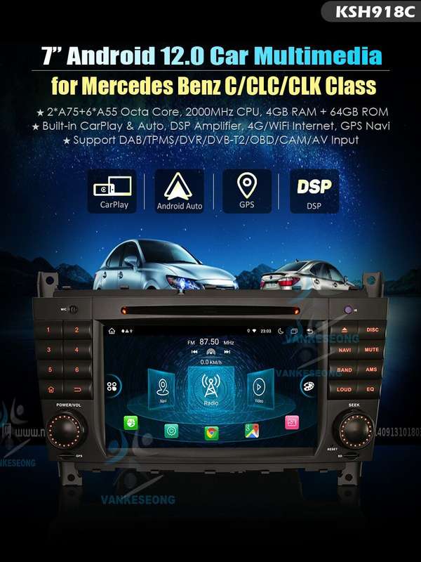 Car Radio for Mercedes CLC/C-Class W203 Touchscreen DVD Head Unit Android 12 GPS