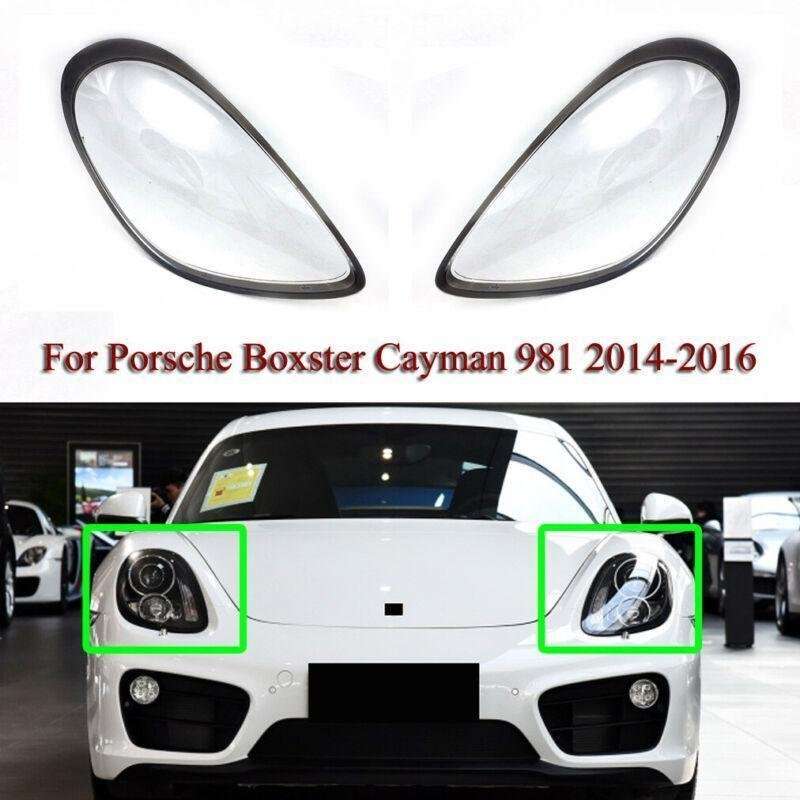 Fit Pair Car Headlight Lens Cover Clear For Porsche Boxster Cayman 981 2014-2016