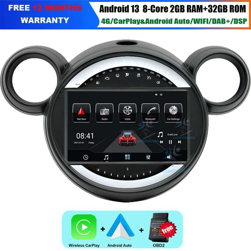 9" Android 13 Video Autoradio GPS Navi Carplay For BMW MINI COOPER R56 2010-2016