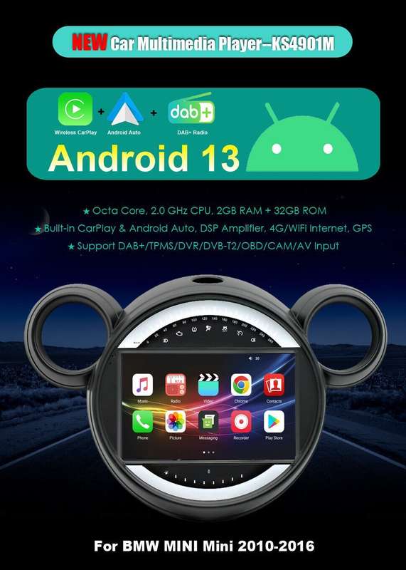 9" Android 13 Video Autoradio GPS Navi Carplay For BMW MINI COOPER R56 2010-2016