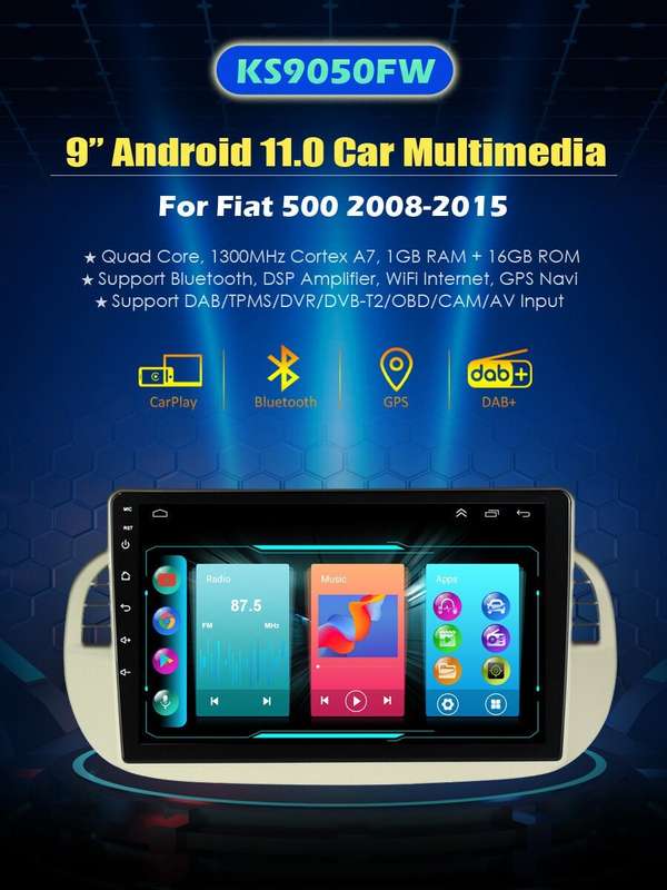 For Fiat 500 2008-2015 DAB Car Stereo GPS Sat Nav Bluetooth FM Radio Player +DVR