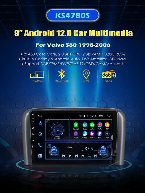 9" CarPlay For Volvo S80 1998-2006 Autoradio DAB GPS Navigation BT DSP