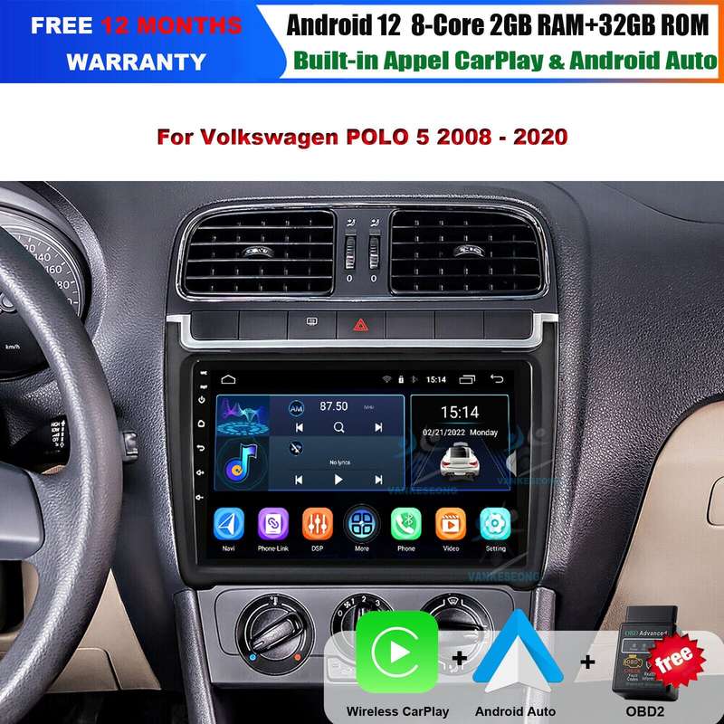 9" For VW Polo 2008-2020 Autoradio DAB+USB Bluetooth Apple Carplay GPS
