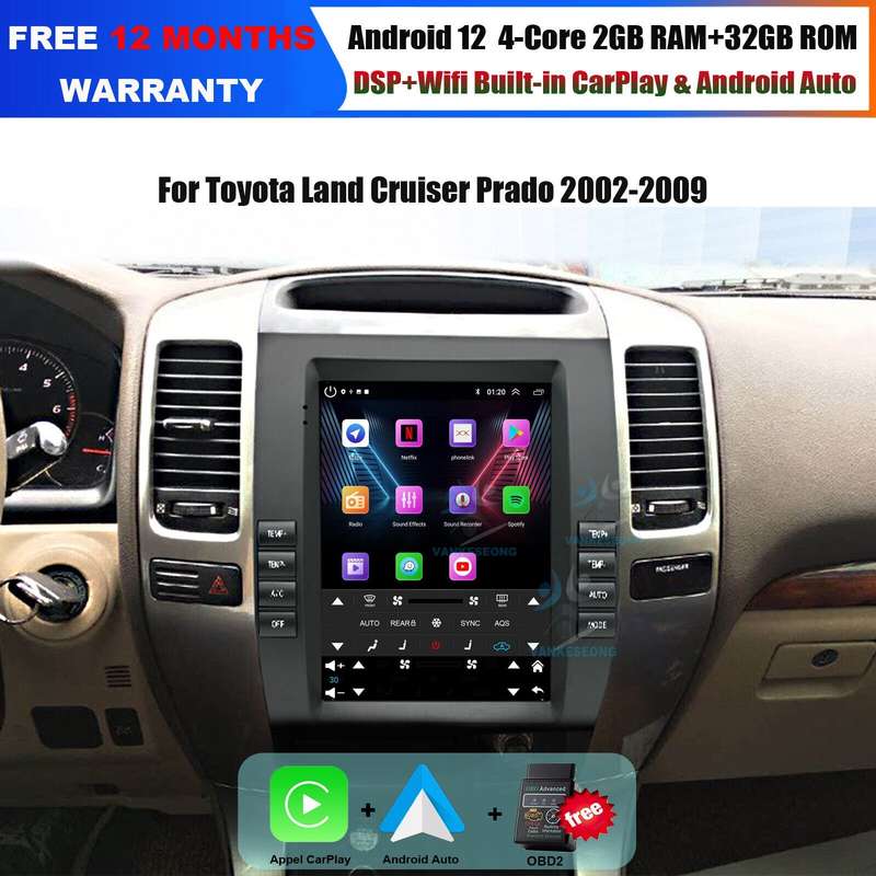 9.7" Bluetooth CarPlay DAB Autoradio GPS For Toyota Land Cruiser Prado 2002-2009