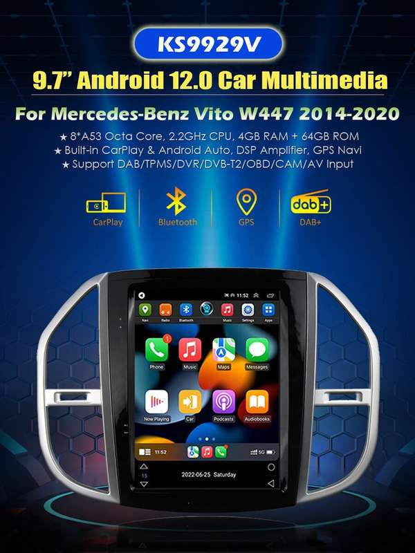 64GB Touch Screen Navigation GPS DAB+ Autoradio For Mercedes Vito W447 2014-2020