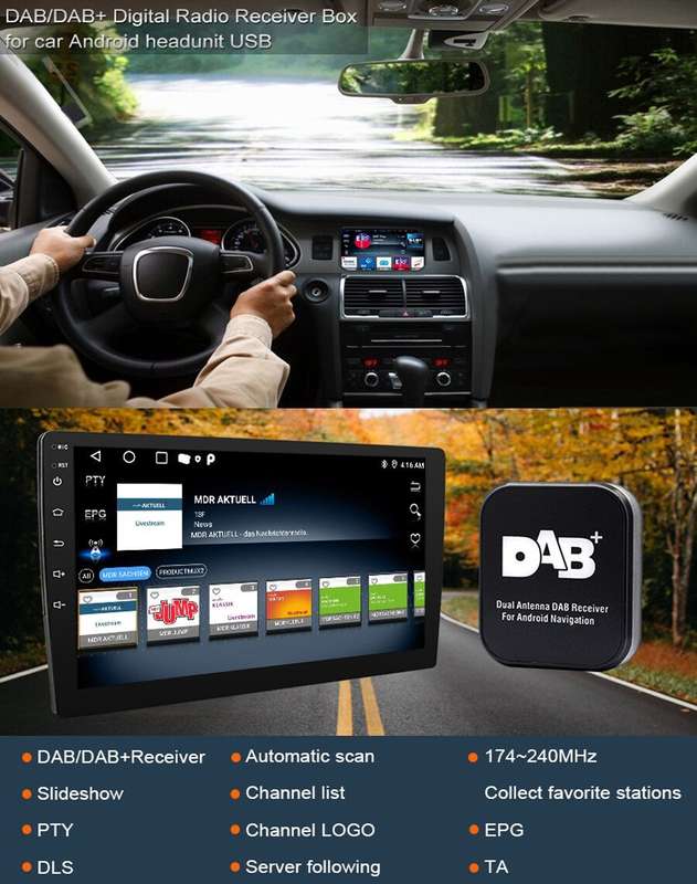 2* Antenna Digital DAB Car Adapter Tuner Audio Box Receiver for Android Stereo