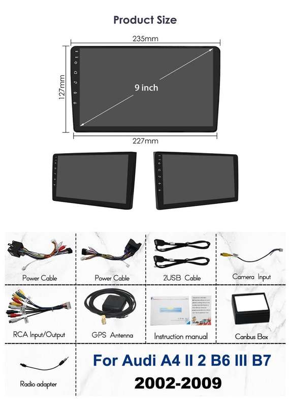 For AUDI A4 S4 RS4 B6 B7 Bluetooth Android Sat Nav GPS Autoradio DAB Wifi DSP 9"