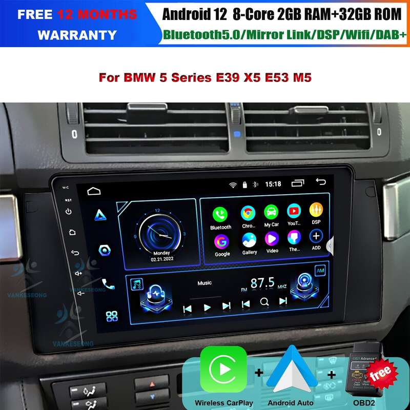 For BMW 5er E39 DAB+ Autoradio GPS Navigation Bluetooth Apple Carplay