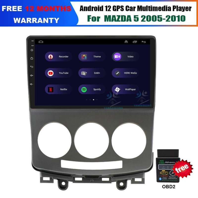 9" Android 12 FM Autoradio GPS Sat Nav BT DAB Touchscreen For MAZDA 5 2005-2010