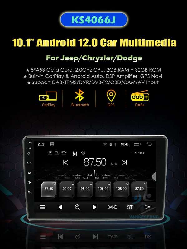 DVR+10.1" Android 12 CarPlay GPS Autoradio DAB+For Jeep Grand Cherokee 2008-2011