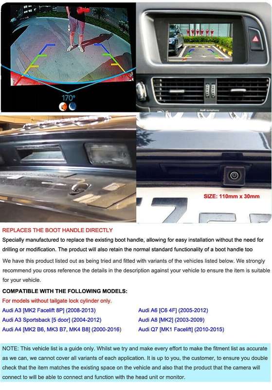 HD Auto Rear View Camera For Audi A4 MK2 B6 MK3 B7 MK4 B8 A6 C6 4F